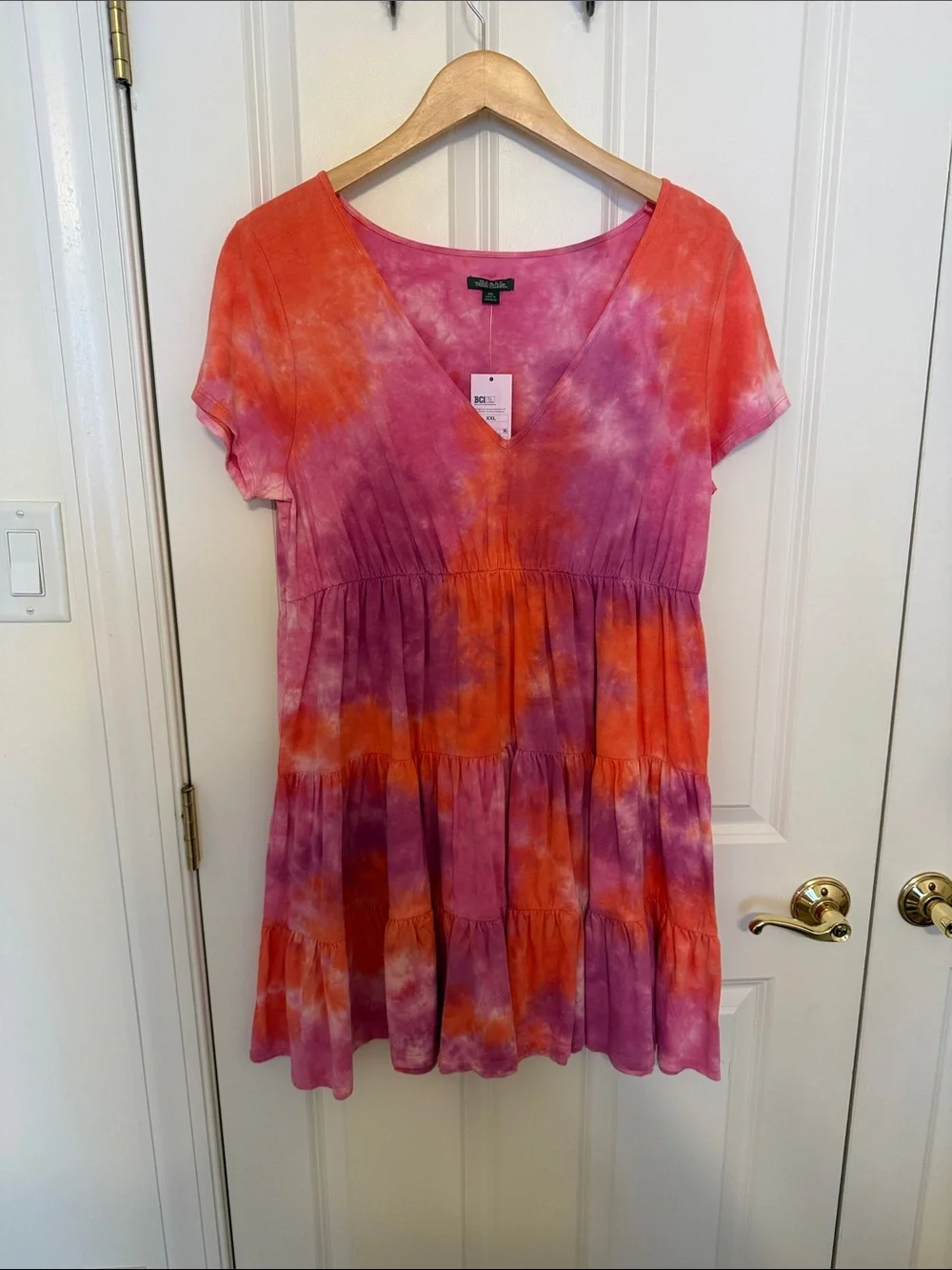 wild fable Pink & Orange Tie-Dye V-Neck Tiered Tunic - Picture 1 of 3